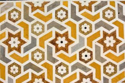 brown, white, and yellow floral pattern
