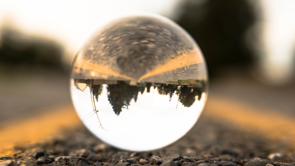 sfera di vetro trasparente a terra durante il giorno