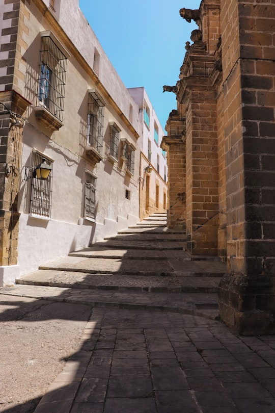 beige concrete buildings with alleyway at daytime in Jerez de la Frontera Spain