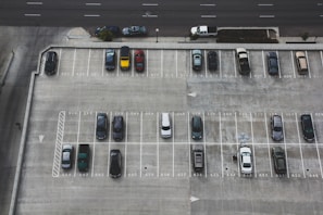 aerial view of cars parked on parking lot