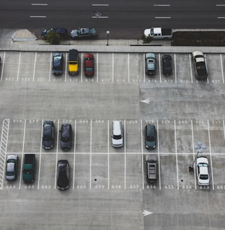 aerial view of cars parked on parking lot