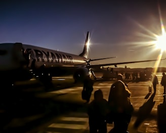 silhouette of people near plane