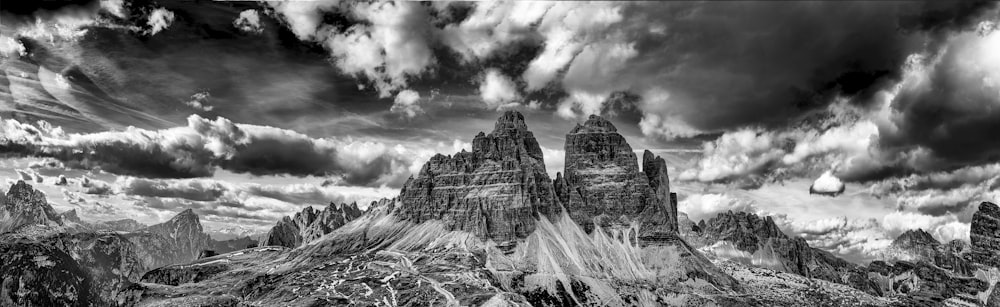 grayscale photo of mountain