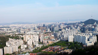 A panoramic cityscape highlighting prime real estate locations