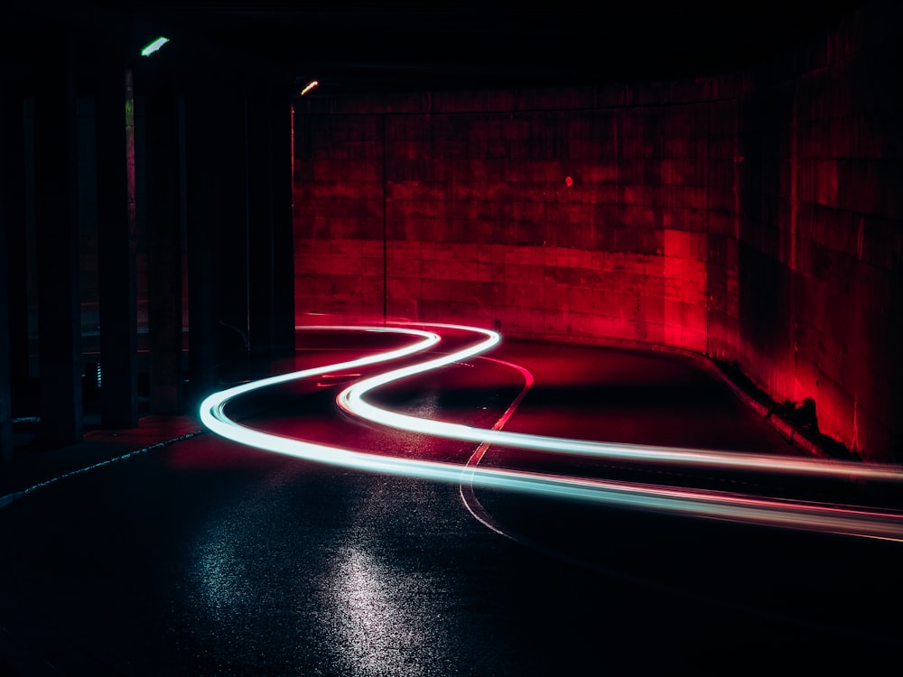 time lapse photography of light on road