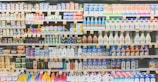 assorted drinks on white commercial refrigerator