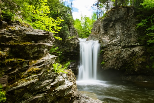 cliffs on forest with waterfalls