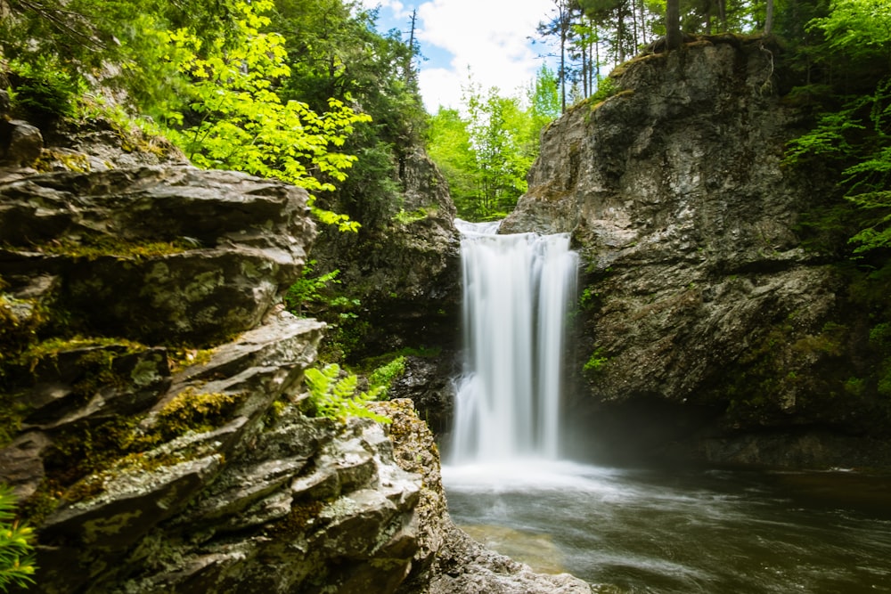 cliffs on forest with waterfalls