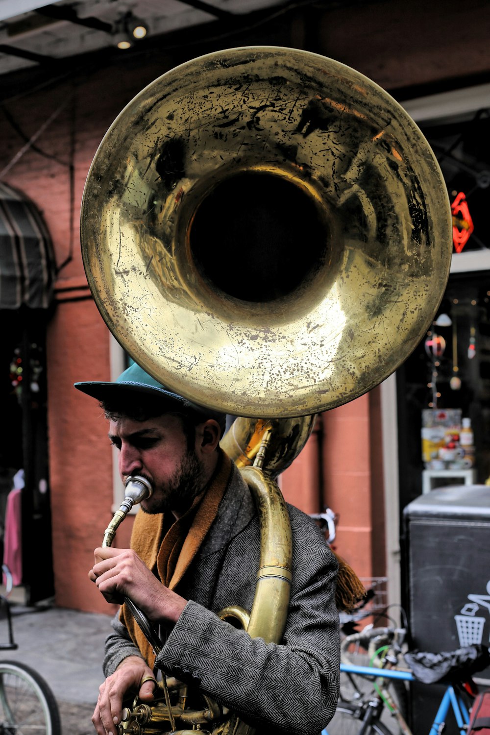 man plying trombone