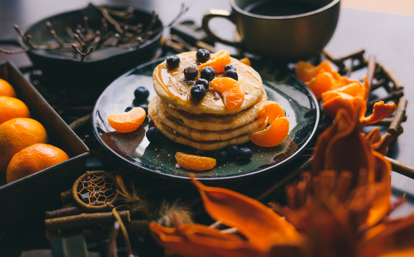 Canon EOS 5D Mark II + Sigma 50mm F1.4 EX DG HSM sample photo. Pancakes on black plate photography