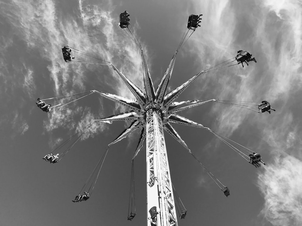 grayscale photo of a ride