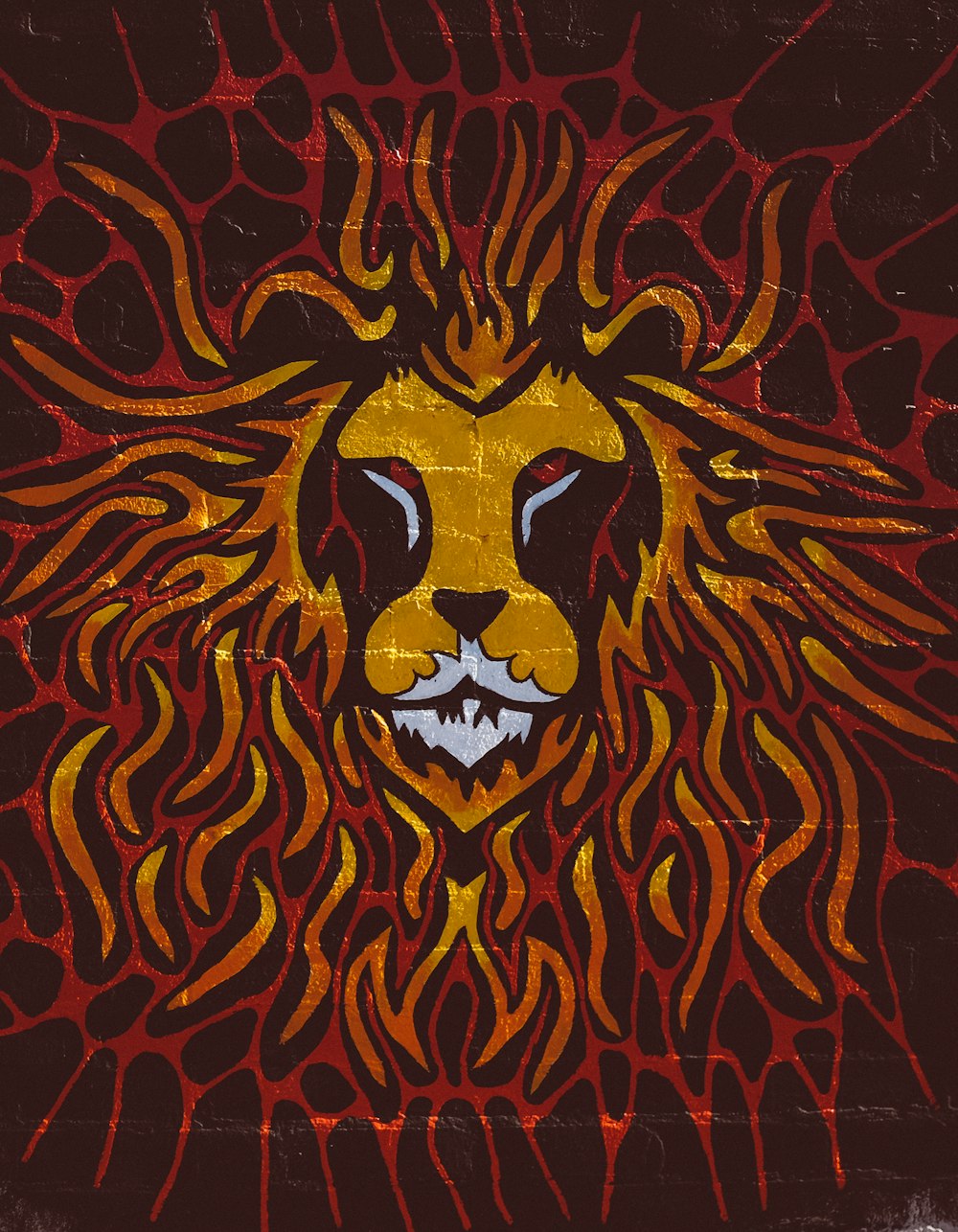 brown and red lion painting