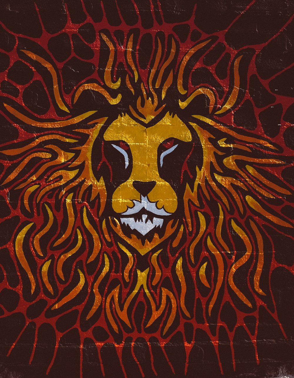 braune und rote Löwenmalerei
