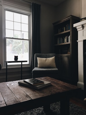 gray throw pillow on black chair by the window