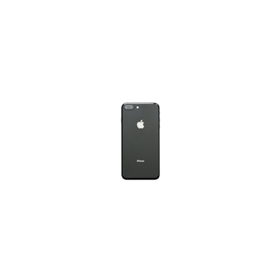 A smartphone with a black back cover featuring a prominent white apple logo and dual camera lens. The device is centered against a plain white background, highlighting its sleek and minimalist design.