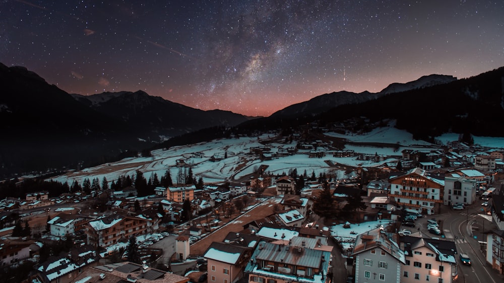 town under starry sky