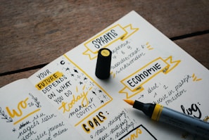yellow marker on white paper journal