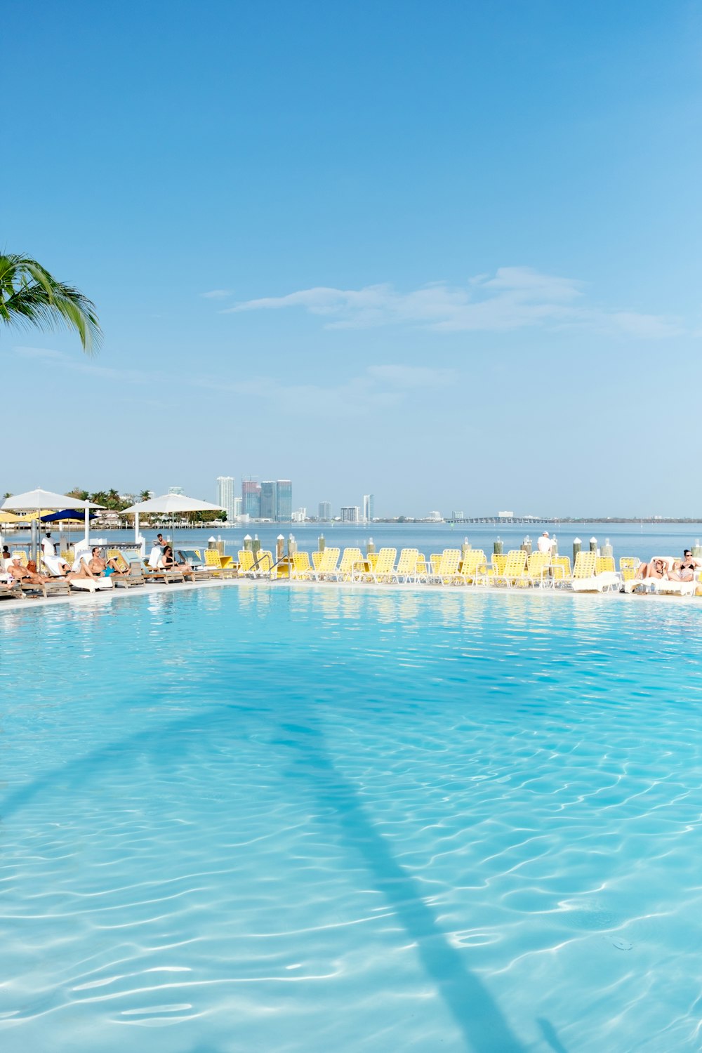 groupe de personnes prenant un bain de soleil près de la piscine