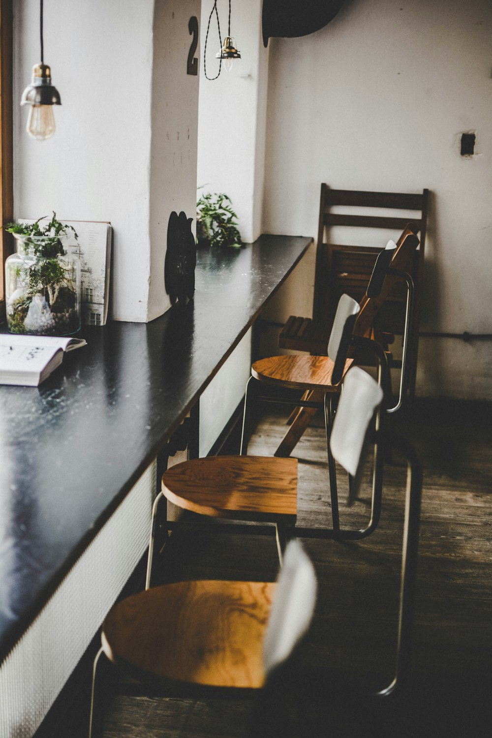 brown wooden stools