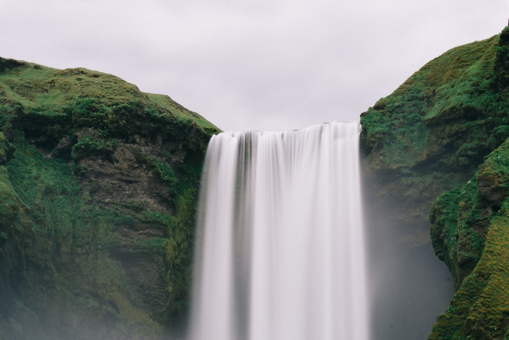 low angle photo of waterfalls