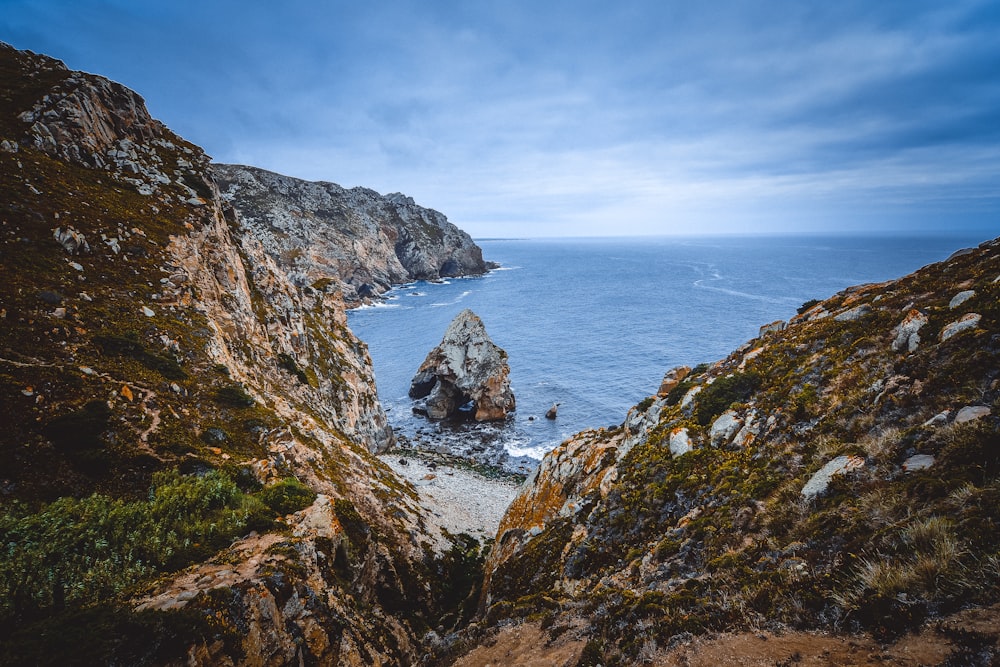 aerial photo of rock coastal photo