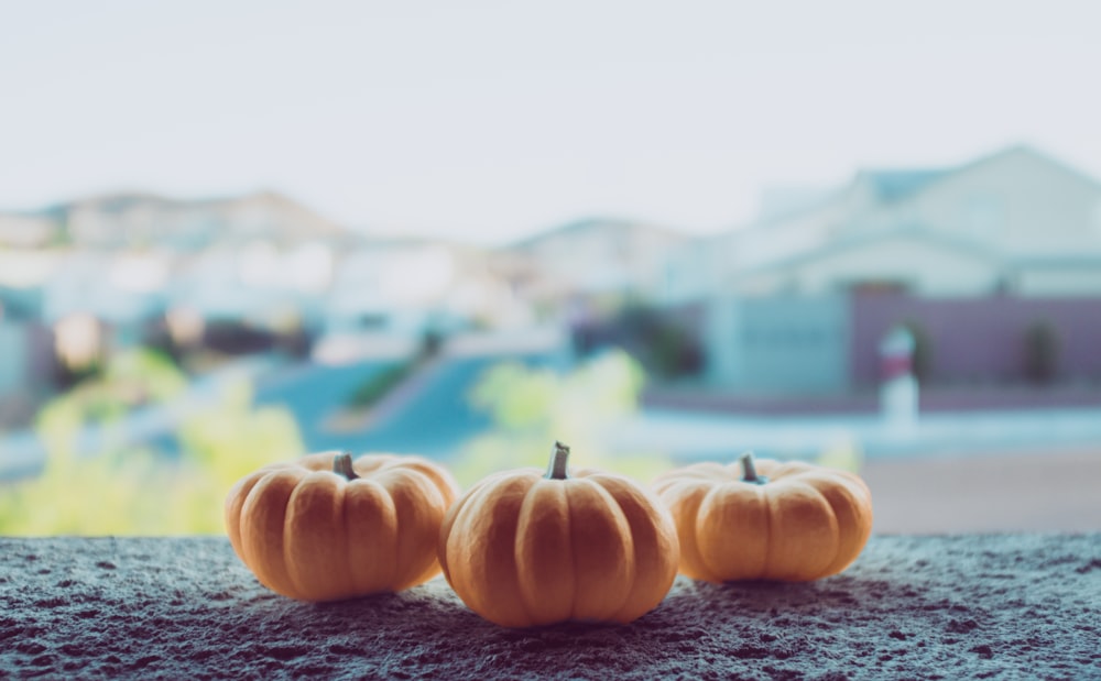 three orange pumpkins