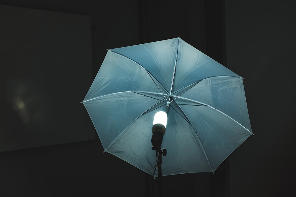 umbrella in front of switched on light