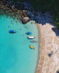 aerial view photography of boats on seashore