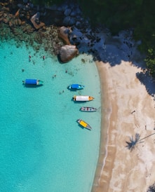 aerial view photography of boats on seashore