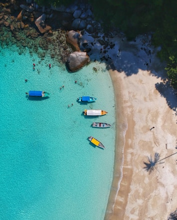 aerial view photography of boats on seashore