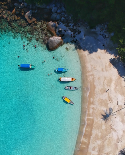 aerial view photography of boats on seashore