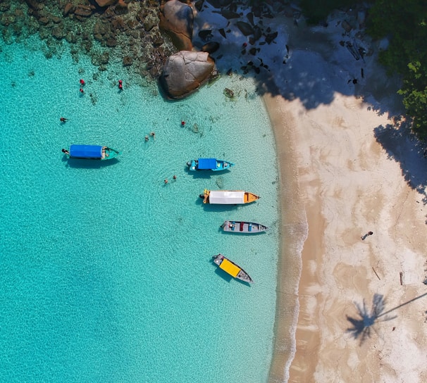 aerial view photography of boats on seashore