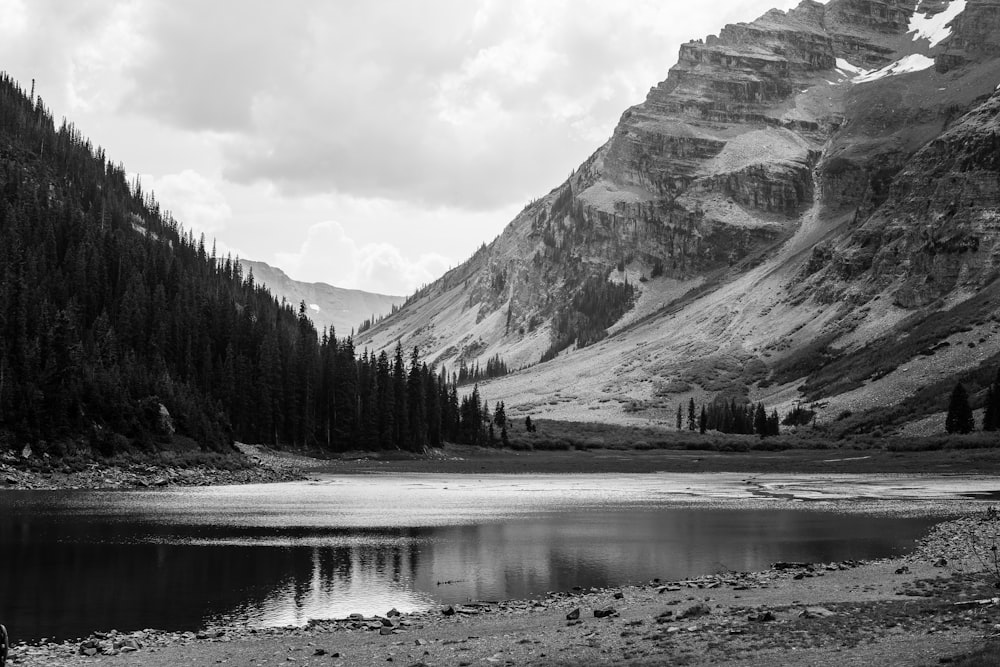 grayscale photo of mountains