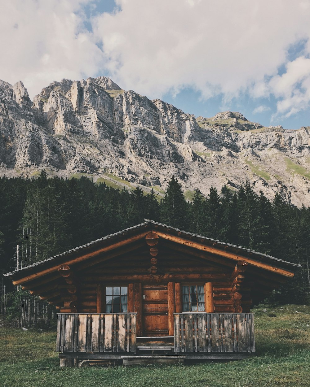 brown wooden cabin infront of forest