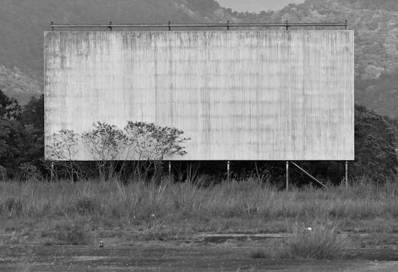 grayscale photography of billboard