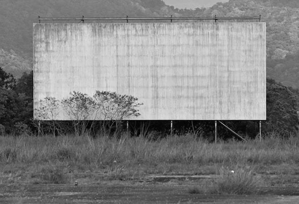 grayscale photography of billboard