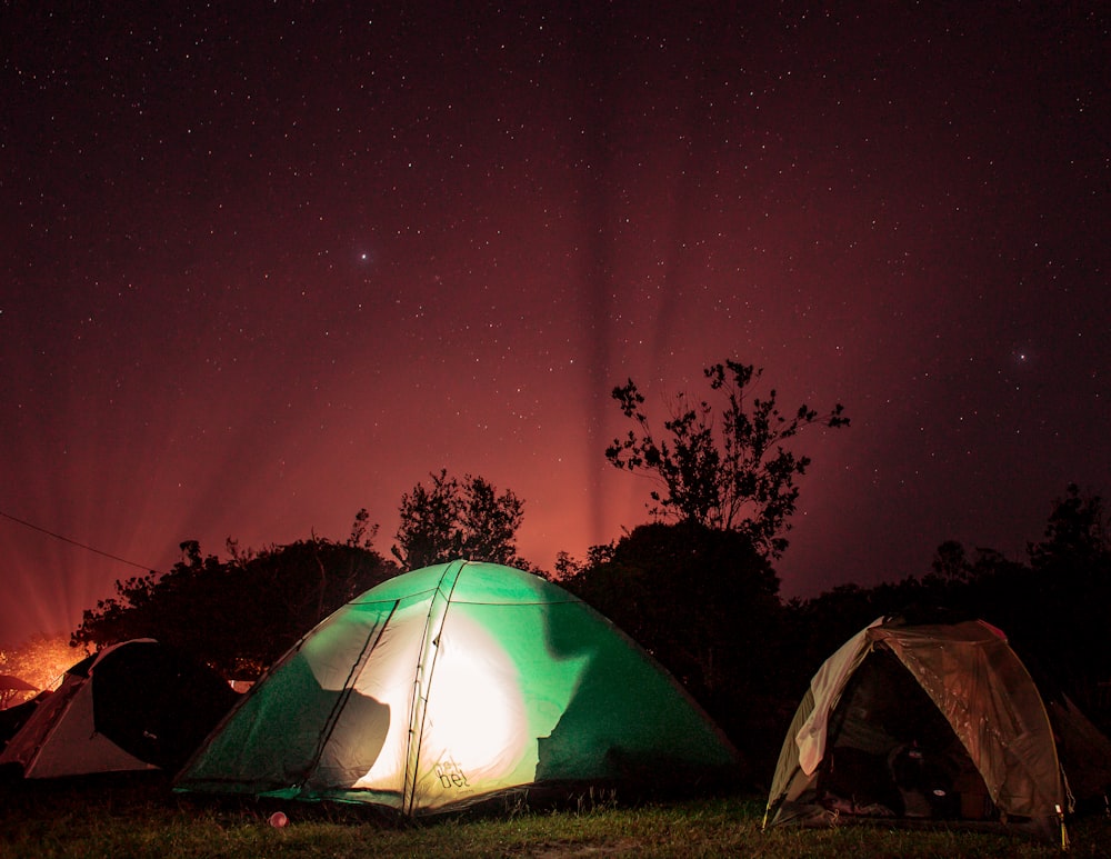 green lighted outdoor tent