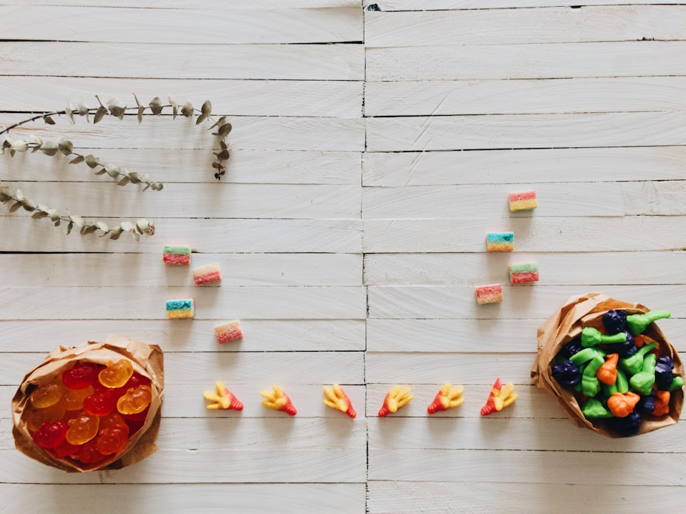 selective focus photography of candies on surface