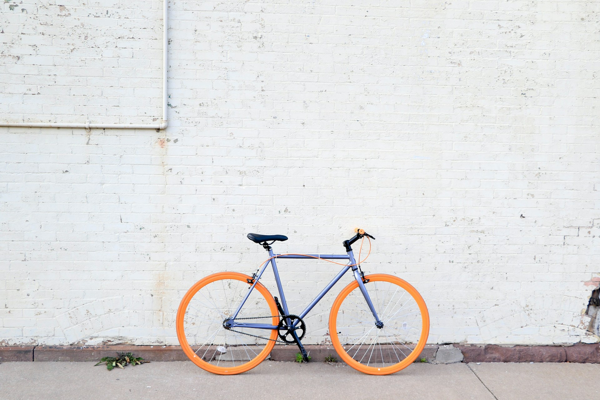 yellow and purple bicycle near white wall at daytime