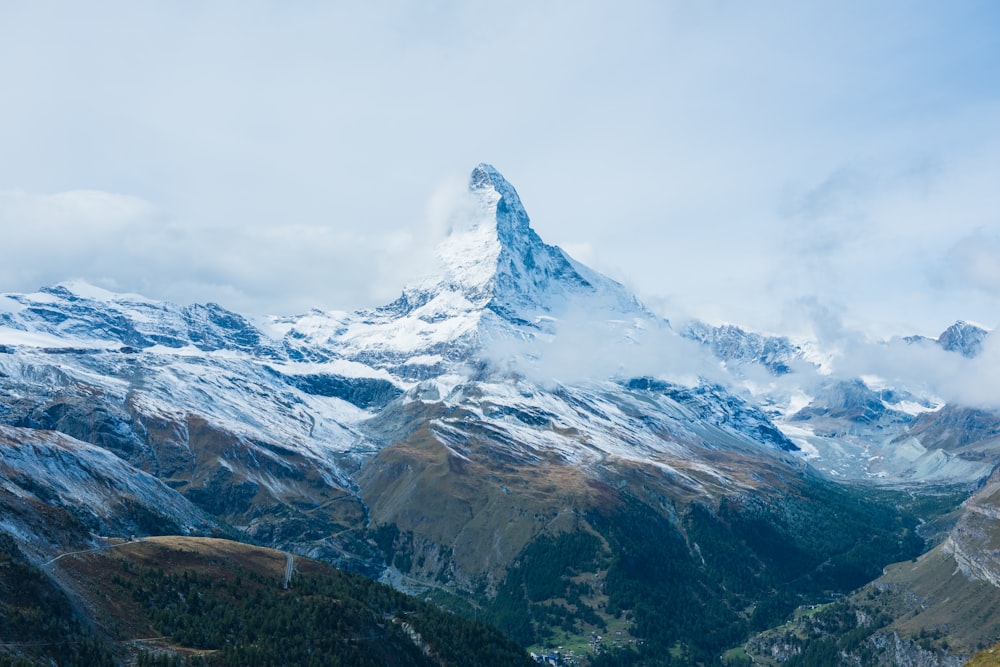 aerial view of snow covered mountain