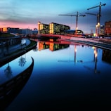 Twilight shot of a city infrastructure project emphasizing precision and scale.