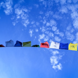 assorted-color textiles hanging on string during daytime