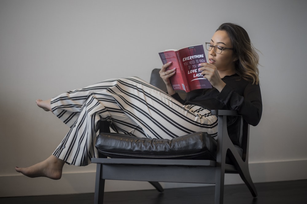 woman reading book