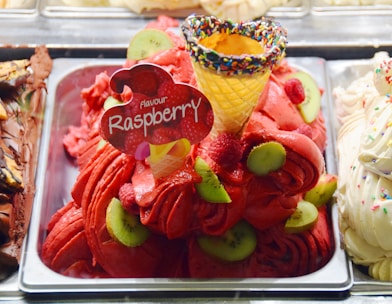 red Raspberry desert on gray tray