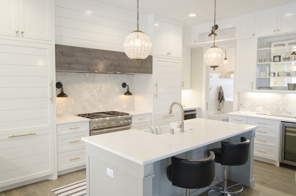 white kitchen countertop design inside a luxury home