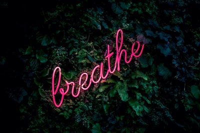 pink breathe neon sign mindfulness google meet background