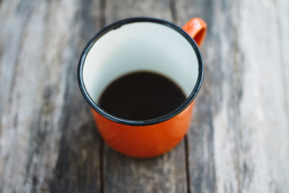 orange and white mug