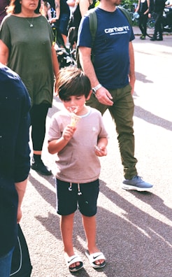 Children enjoying ice cream treats together during a sunny family day out.