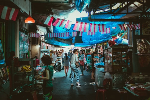 A vibrant market scene showcasing local shopping culture.