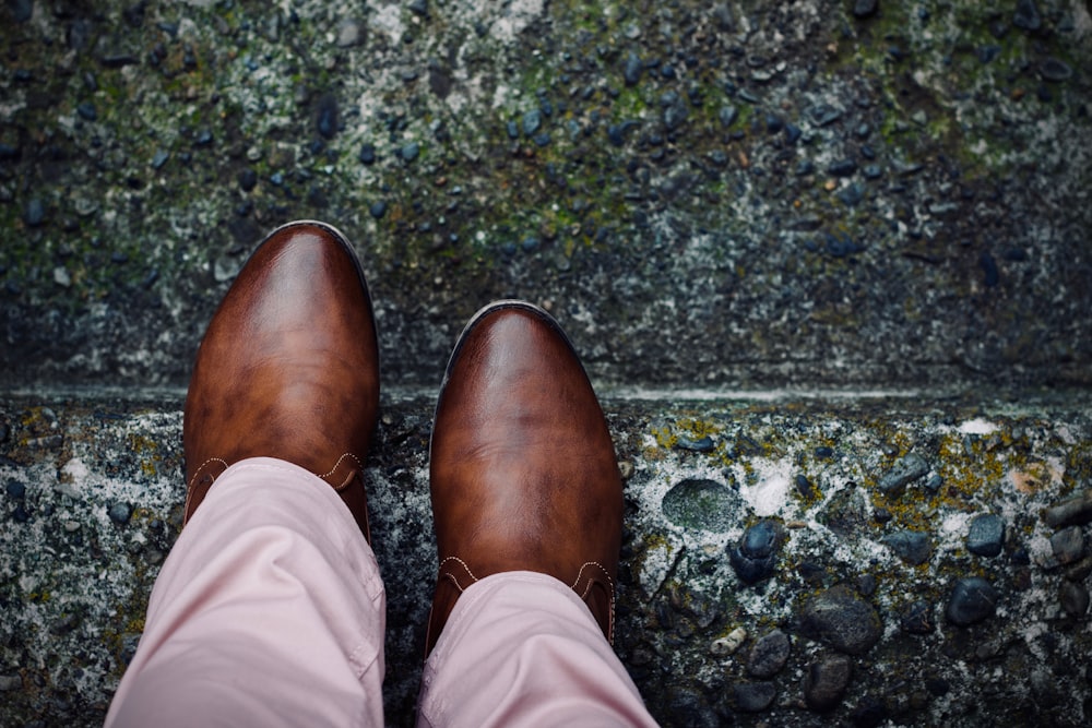 pair of brown leather shoes